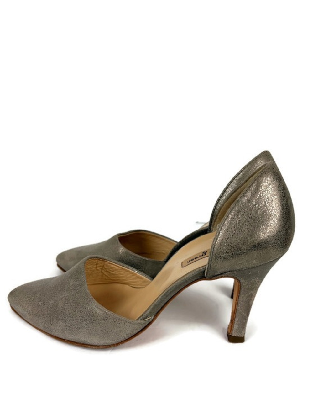 Paul Green Metallic Leather Slip On Point Toe Heels in Gray/Tan
